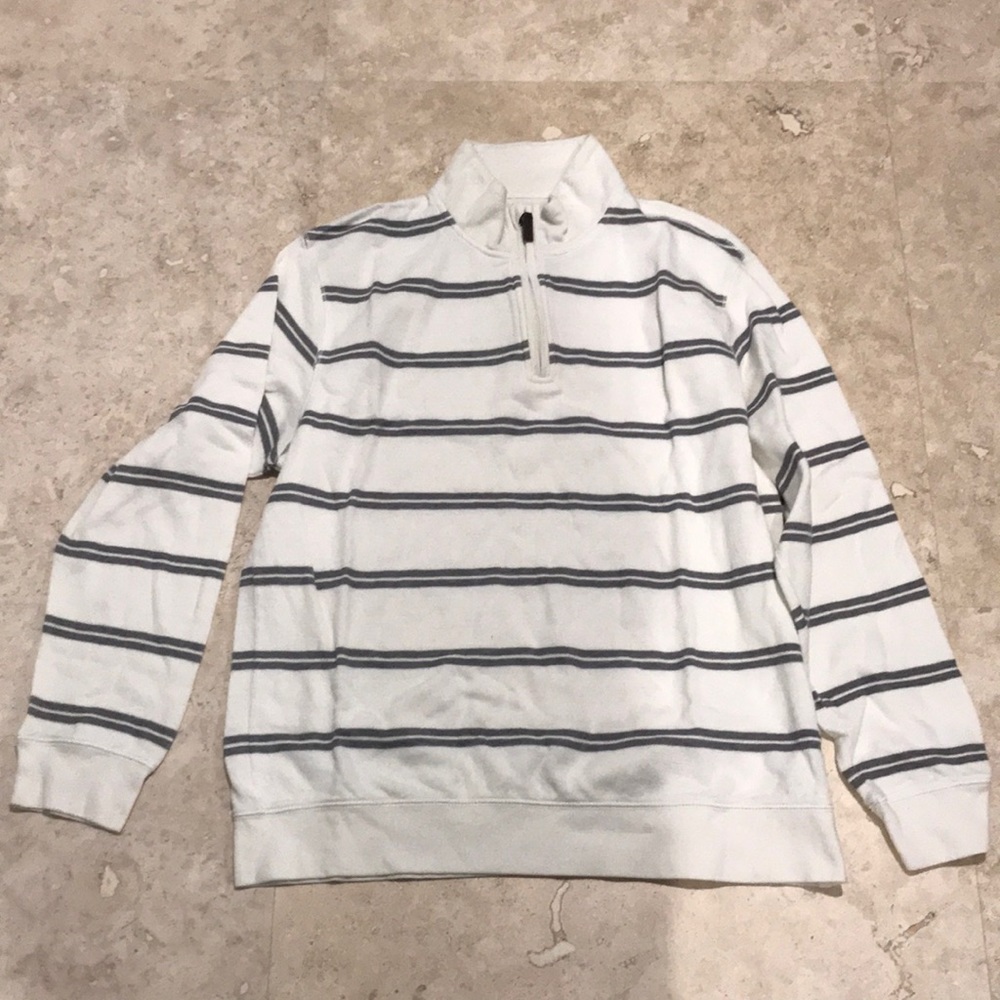 Old Navy men’s quarter zipper pullover off-white with gray stripes